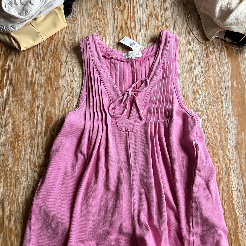 Versace Pink Pleated Tie Front Tank top romper